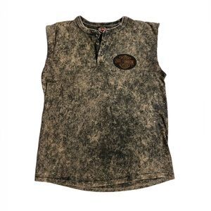 Harley Davidson Acid Wash Button & Patch Muscle T-Shirt